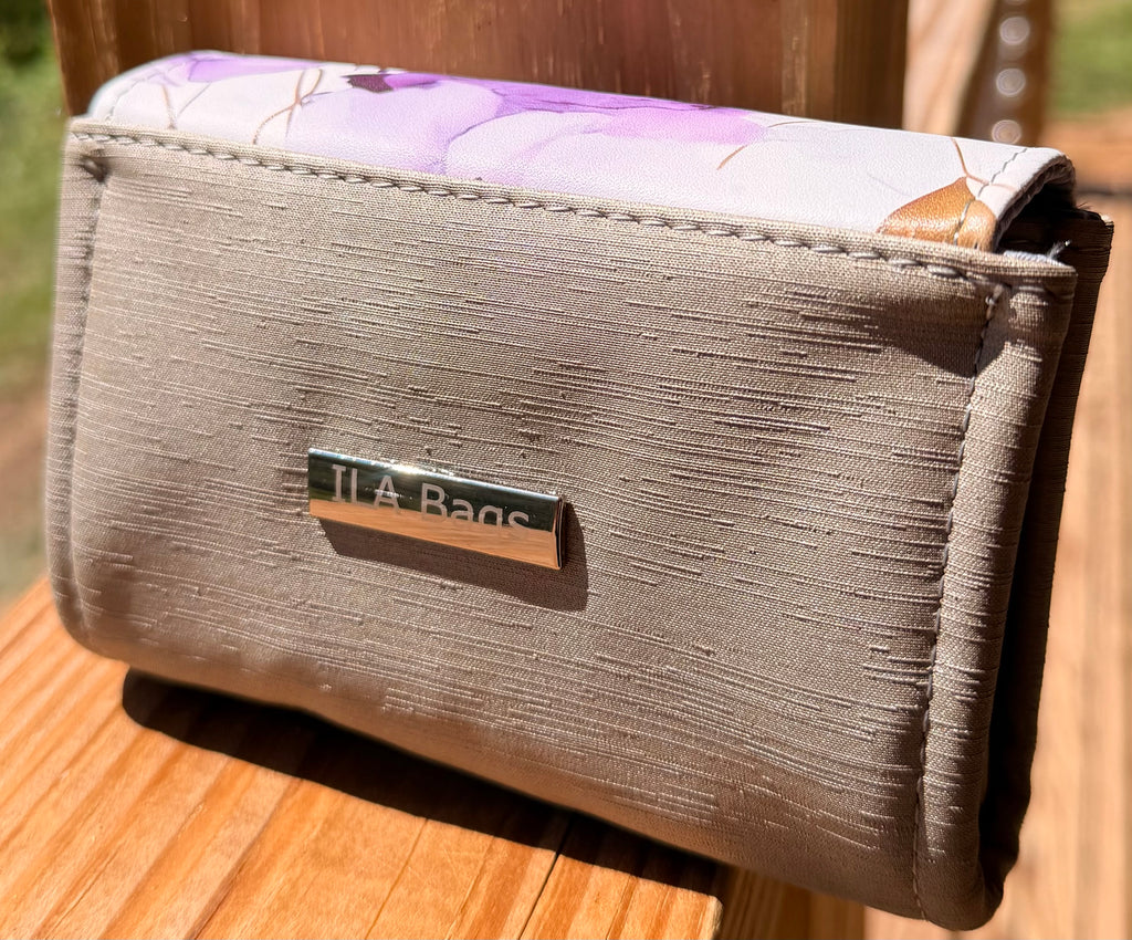 Custom Mini NCW Wallet in sophisticated design with floral pattern and brand logo, ideal for everyday use.